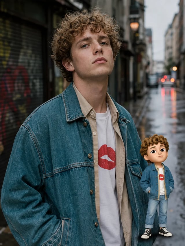 Foto-til-memoji-komposit af en ung mand med sticker-agtig figur