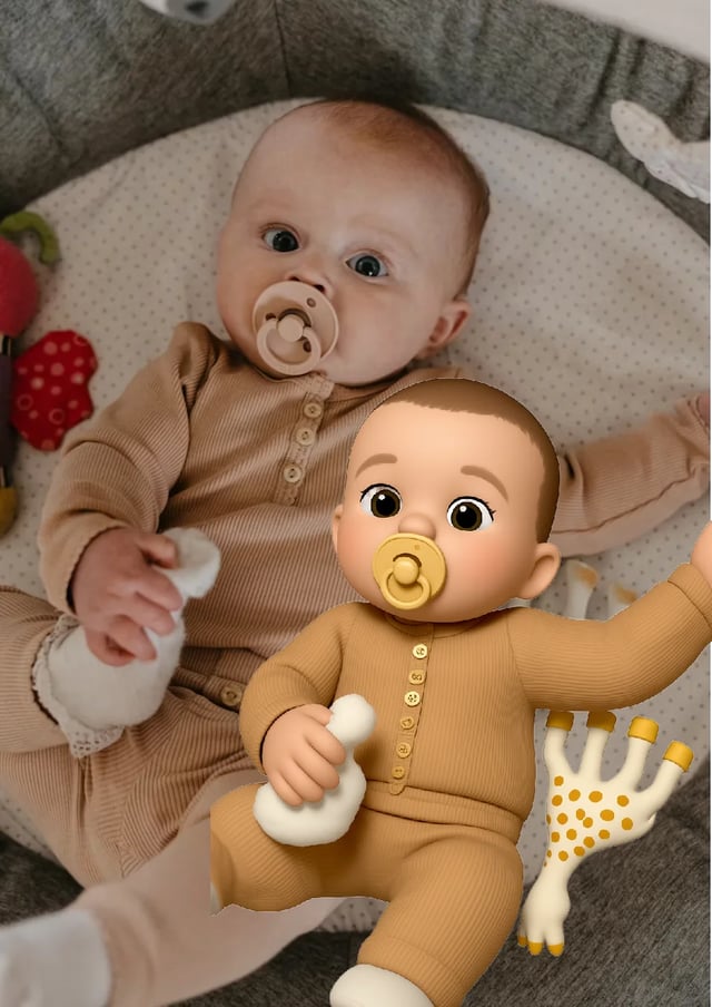 Lifestyle-foto med matchende memoji-sticker som overlay