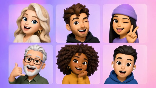 Kollage med flere memoji-stilarter til socialt indhold